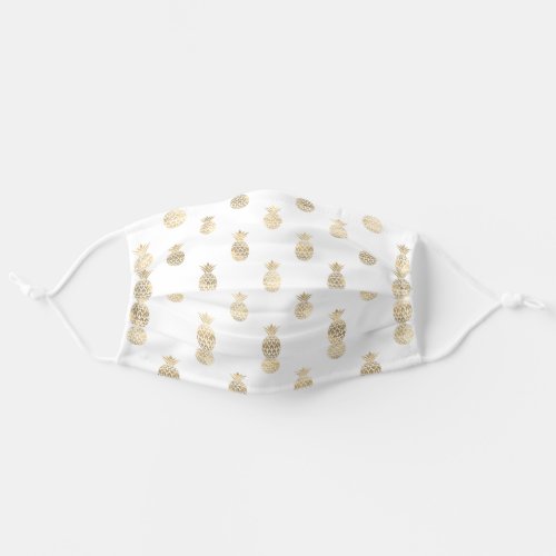Tropical White And Gold Pineapple Pattern Adult Cloth Face Mask