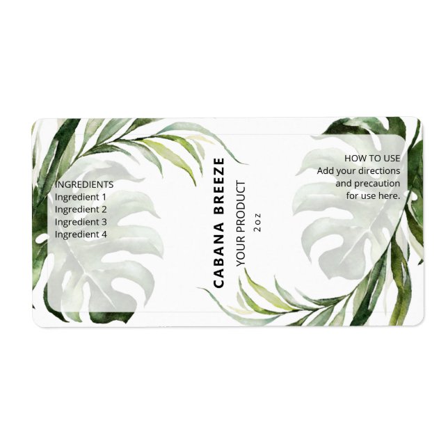 Tropical White And Green Bottle Dropper Labels (Front)
