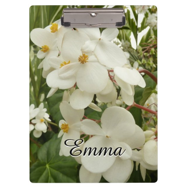 Tropical White Begonia Floral Clipboard (Front)