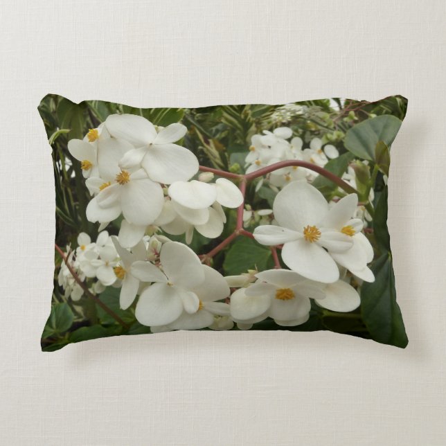 Tropical White Begonia Floral Decorative Pillow (Front)