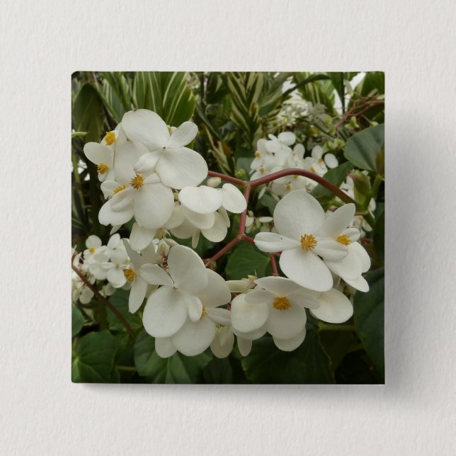 Tropical White Begonia Floral Pinback Button (Front)