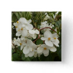 Tropical White Begonia Floral Pinback Button