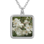 Tropical White Begonia Floral Silver Plated Necklace