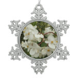 Tropical White Begonia Floral Snowflake Pewter Christmas Ornament