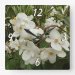 Tropical White Begonia Floral Square Wall Clock