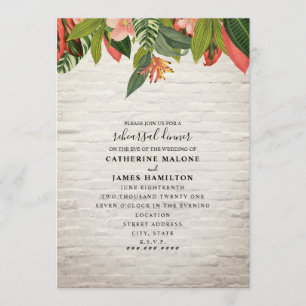 Tropical White Brick Wedding Rehearsal Dinner Invitation