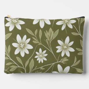 Tropical White Daisies on Olive Green Elegant Accessory Pouch