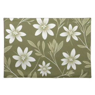 Tropical White Daisies on Olive Green Elegant Cloth Placemat