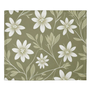 Tropical White Daisies on Olive Green Elegant Duvet Cover