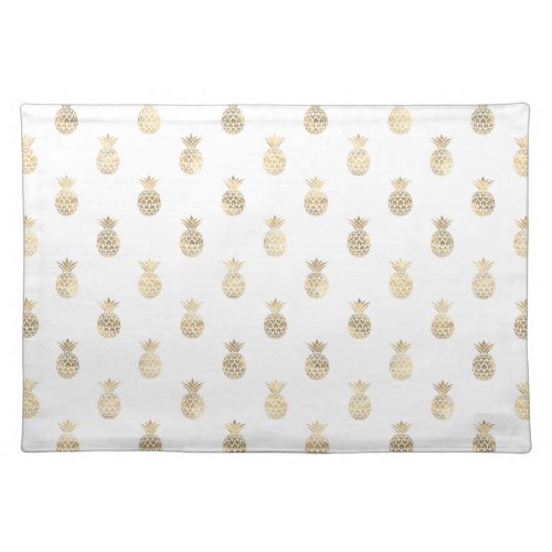 Tropical White Faux Gold Pineapple Pattern Cloth Placemat