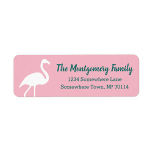 Tropical White Flamingo Silhouette & Family Name Label