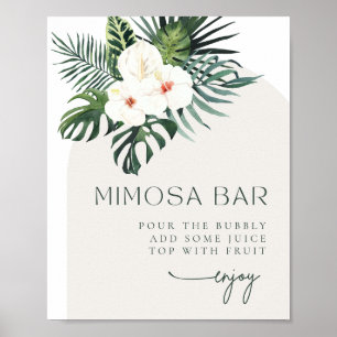Tropical White Floral Arch Mimosa Bar Sign