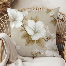 Tropical white floral beige taupe earthy boho deco