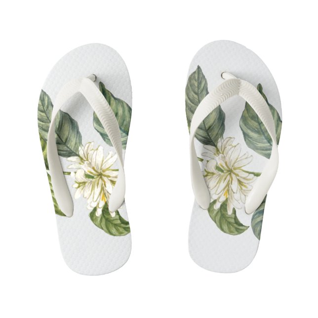 Tropical White Flower Botanical Flip Flops (Footbed)