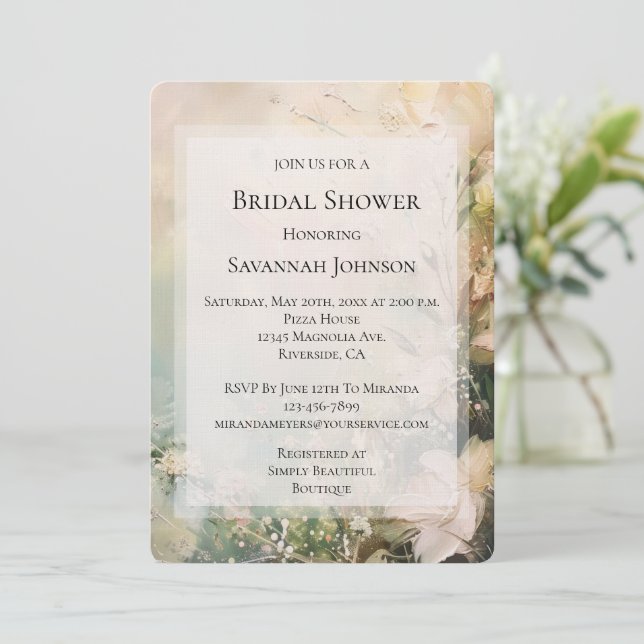 Tropical White Flowers Bridal Shower Invitation (Standing Front)