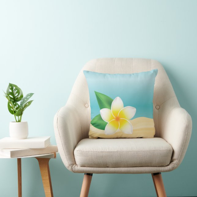 Tropical White Frangipani Flower Beach Theme Throw Pillow (Chair)