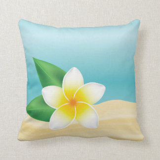 Tropical White Frangipani Flower Beach Theme Throw Pillow