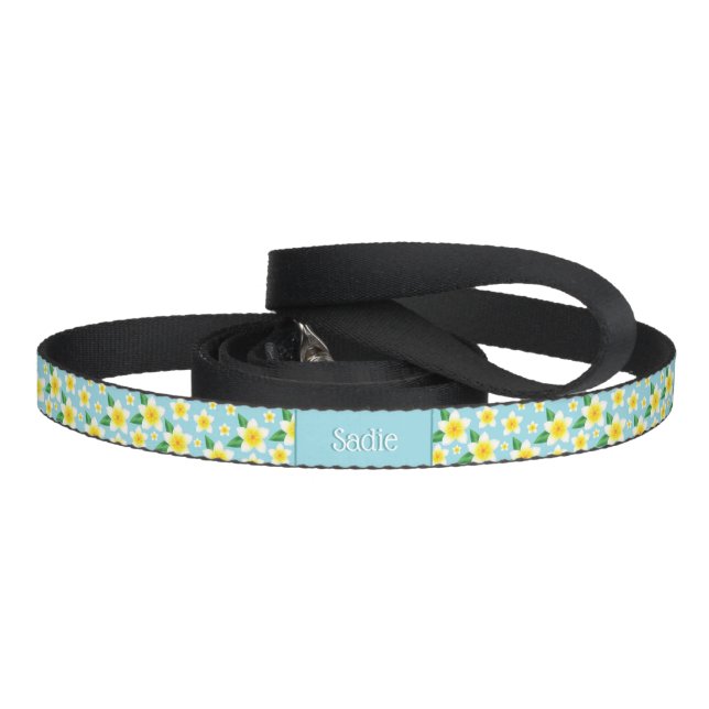 Tropical White Frangipani Flowers With Custom Name Pet Leash (Handle)