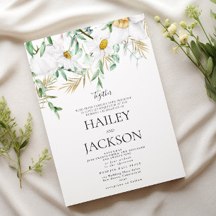 Tropical white gold mint daisies floral wedding invitation