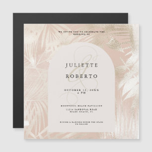 Tropical White/Gold Palm Leaf Summer Wedding Photo Magnetic Invitation