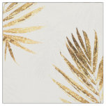 Tropical White Gold Palm Leaves Greenery Fabric