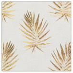 Tropical White Gold Palm Leaves Greenery Fabric