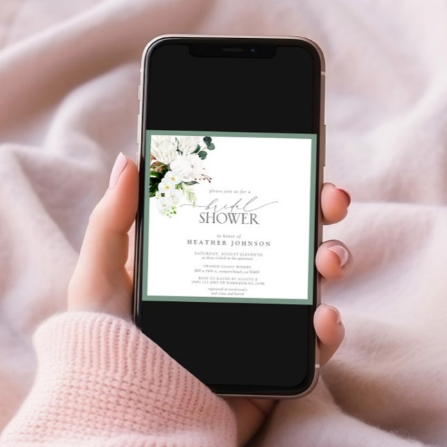 Tropical White & Green Watercolor Bridal Shower Invitation (Creator Uploaded)