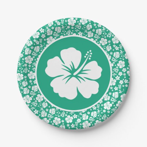 Tropical White Hibiscus on Green Paper Plates