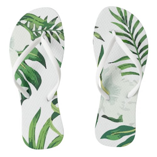 Tropical White Hibiscus Plumeria Floral Flip Flops