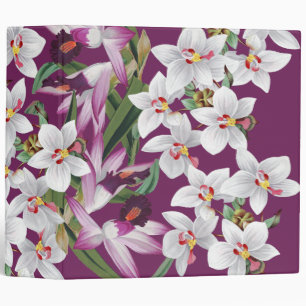 Tropical White Island Orchid Flowers Floral 3 Ring Binder