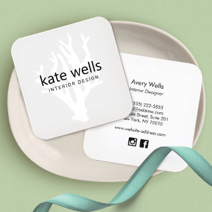 Tropical White Ocean Coral  Logo Interior Designer Square Business Card