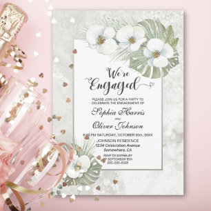 Tropical White Orchid Floral Engagement Party Invitation