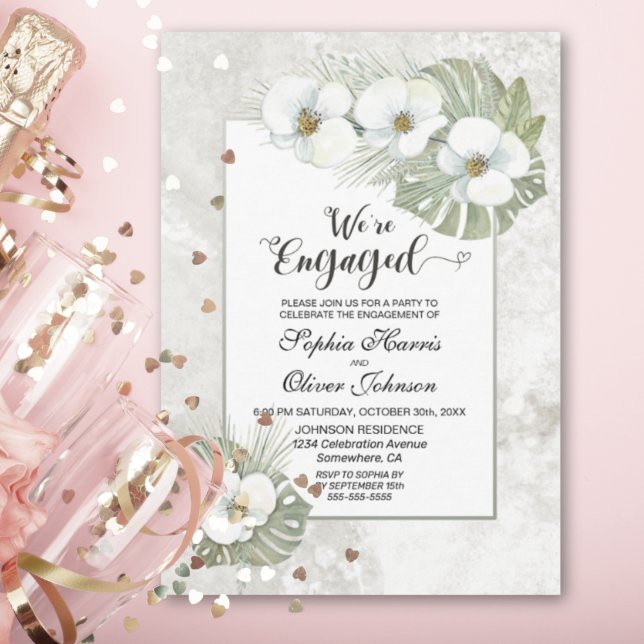 Tropical White Orchid Floral Engagement Party Invitation (Creator Uploaded)
