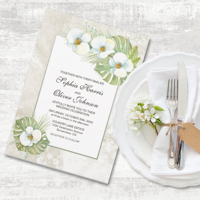 Tropical White Orchid Floral Wedding Invitation (Creator Uploaded)