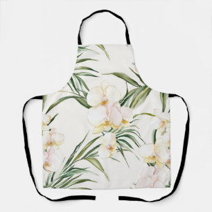 Tropical White Orchid Flowers Apron