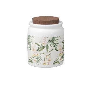Tropical White Orchid Flowers Bridal Shower Candy Jar