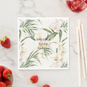 Tropical White Orchid Flowers Bridal Shower Napkins