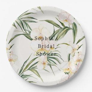 Tropical White Orchid Flowers Bridal Shower Paper Plates
