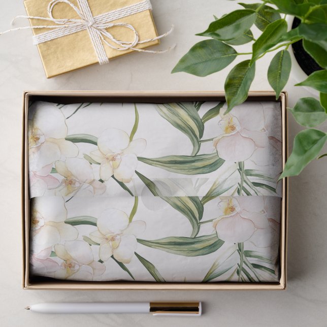 Tropical White Orchid Flowers Bridal Shower Tissue Paper (Gift)