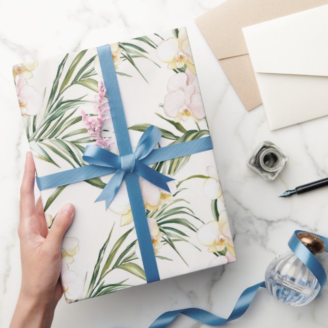 Tropical White Orchid Flowers Bridal Shower Wrapping Paper (Gifting)