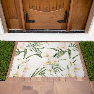 Tropical White Orchid Flowers Doormat