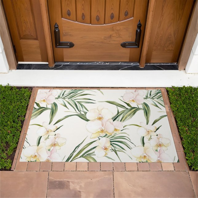 Tropical White Orchid Flowers   Doormat (Outdoor)