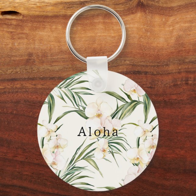 Tropical White Orchid Flowers   Keychain (Front)