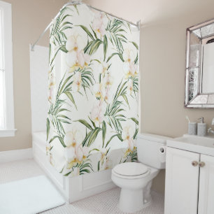 Tropical White Orchid Flowers Shower Curtain