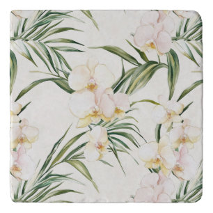 Tropical White Orchid Flowers Trivet