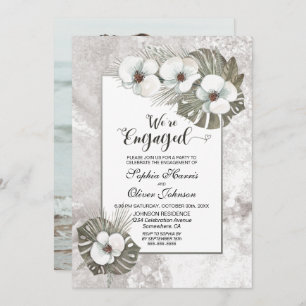 Tropical White Orchids Photo Engagement Party Invitation