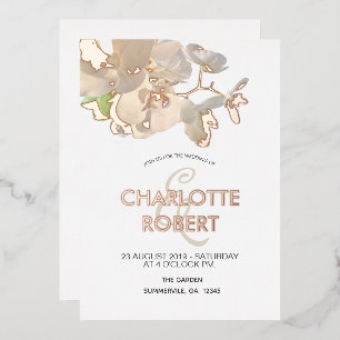 Tropical White Orchids Rose Gold Foil Wedding Foil Invitation