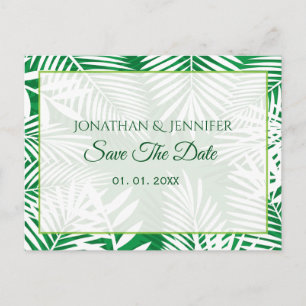 Tropical White palm Leaves Save the date Announcement Postcard