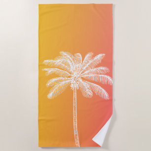 Tropical White palm tree sunset Beach Towel