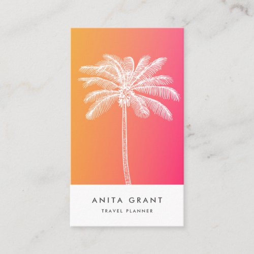 Tropical White palm tree sunset Business Card